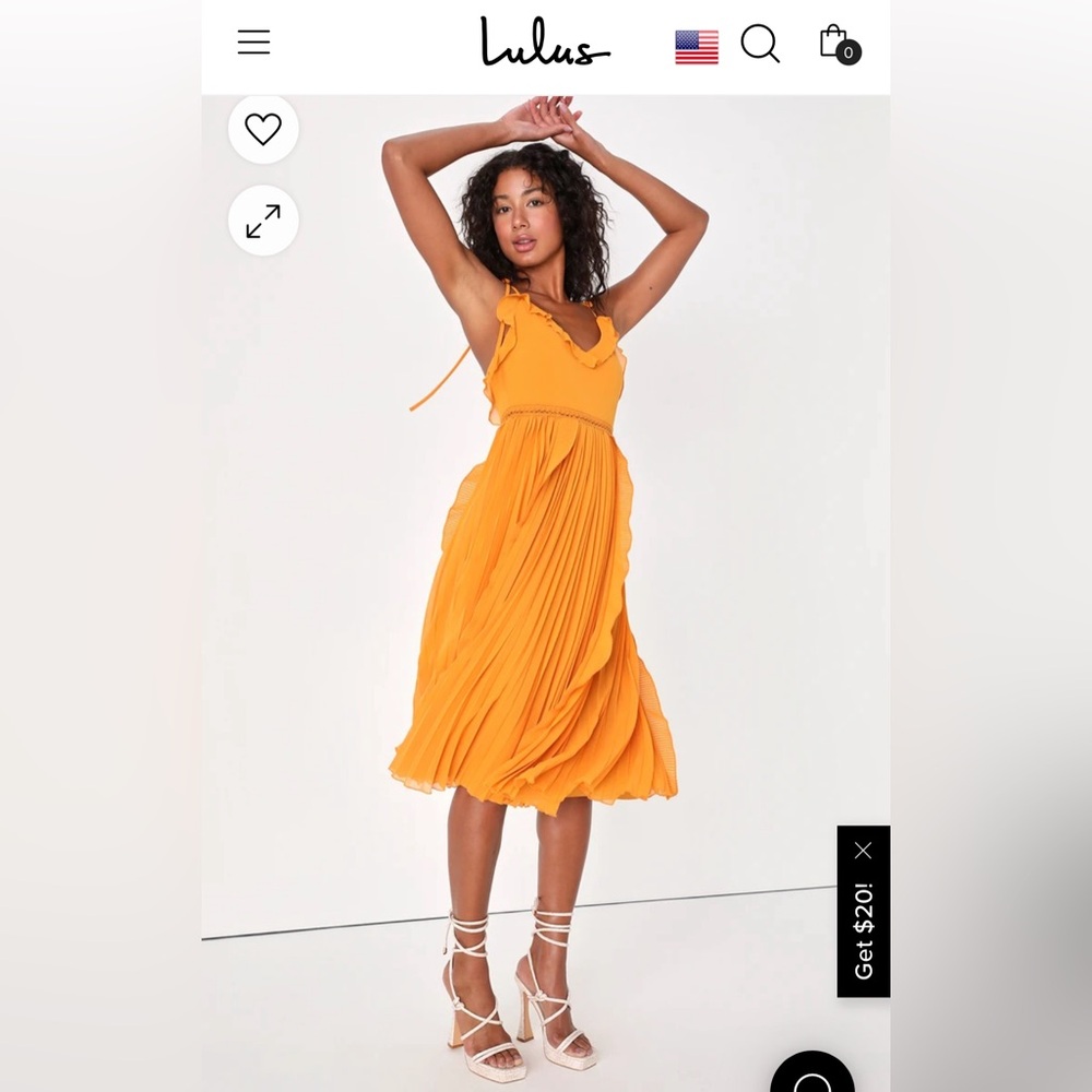 LuLu’s Pleated Tie Strap Midi Dress